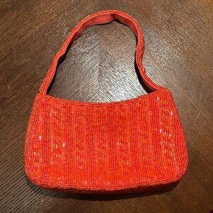 Elegant Mini Red Beaded Women's Bag